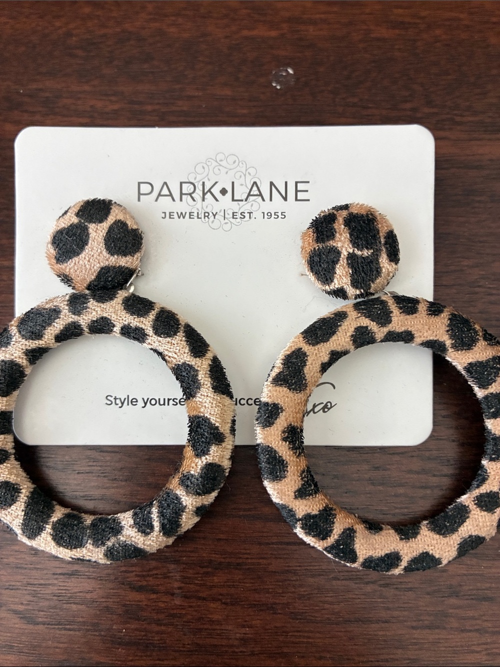 Park Lane Leopard-Print Hoop Earrings in Tan and Black